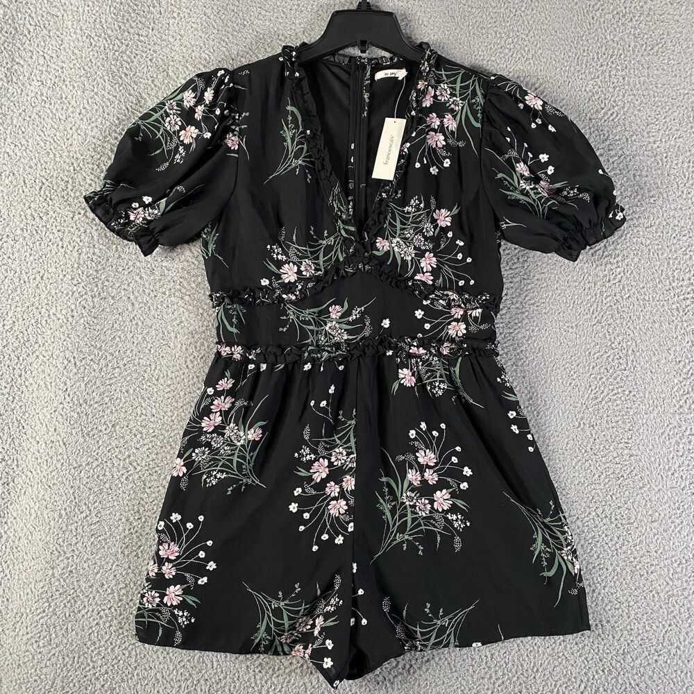 Francescas Mi Ami Romper Women Large Black Floral Babydoll Fairy Cottage NEW